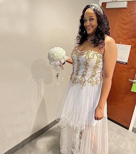 FIDDY898 Wedding Bridal Bouquet Crystal Ribbon Rhinestone Wedding Bridesmaid Bouquet Bridal Artificial Flowers for Wedding White Small Size 2024 - Image 2