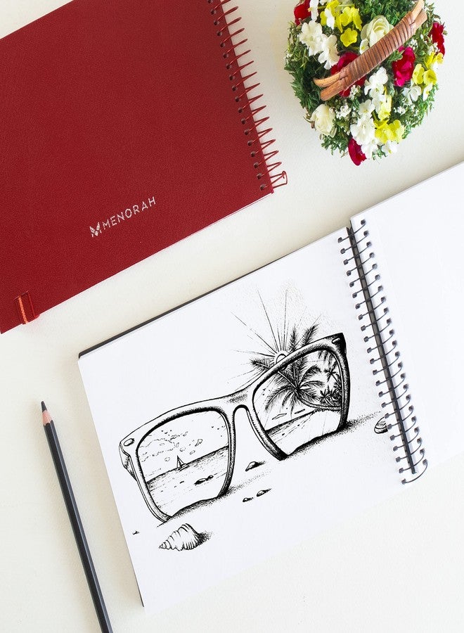 MENORAH دفتر رسم مينورا - ورق A5 - ألوان زيتية - 180 غرام/متر مربع - غلاف حلزوني، دفتر رسم - 100 صفحة/50 ورقة (مقاس 14.8 سم × 21.0 سم) - غلاف معدني حلزوني صلب - دفتر رسم - منظر طبيعي (أحمر) - Image 4