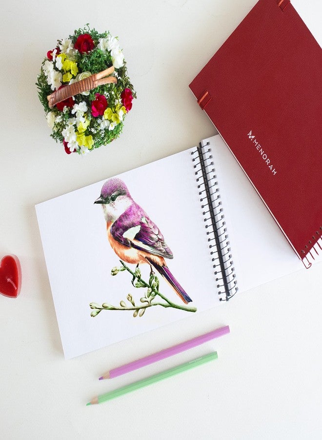 MENORAH دفتر رسم مينورا - ورق A5 - ألوان زيتية - 180 غرام/متر مربع - غلاف حلزوني، دفتر رسم - 100 صفحة/50 ورقة (مقاس 14.8 سم × 21.0 سم) - غلاف معدني حلزوني صلب - دفتر رسم - منظر طبيعي (أحمر) - Image 3