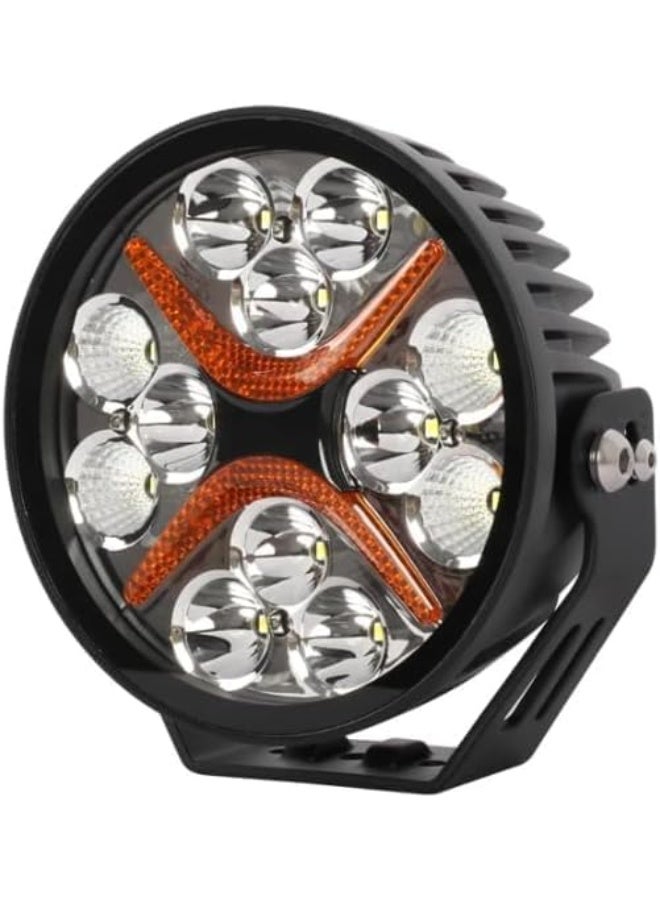 LED Work Light, Round Off-Road Driving Lights, Black Aluminum Housing, Orange X-Pattern, Spot Beam Auxiliary Lights - Image 1
