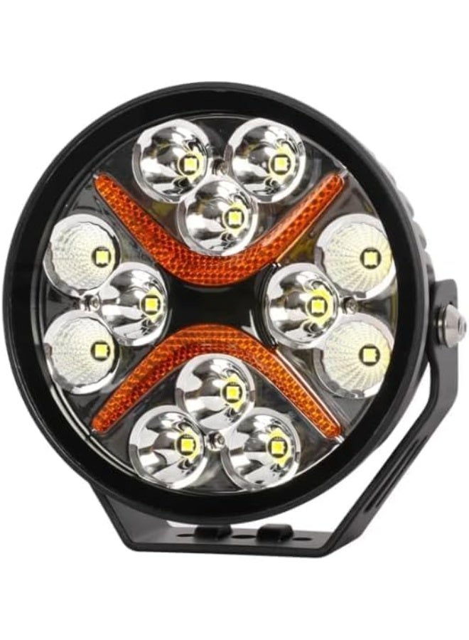 LED Work Light, Round Off-Road Driving Lights, Black Aluminum Housing, Orange X-Pattern, Spot Beam Auxiliary Lights - Image 2