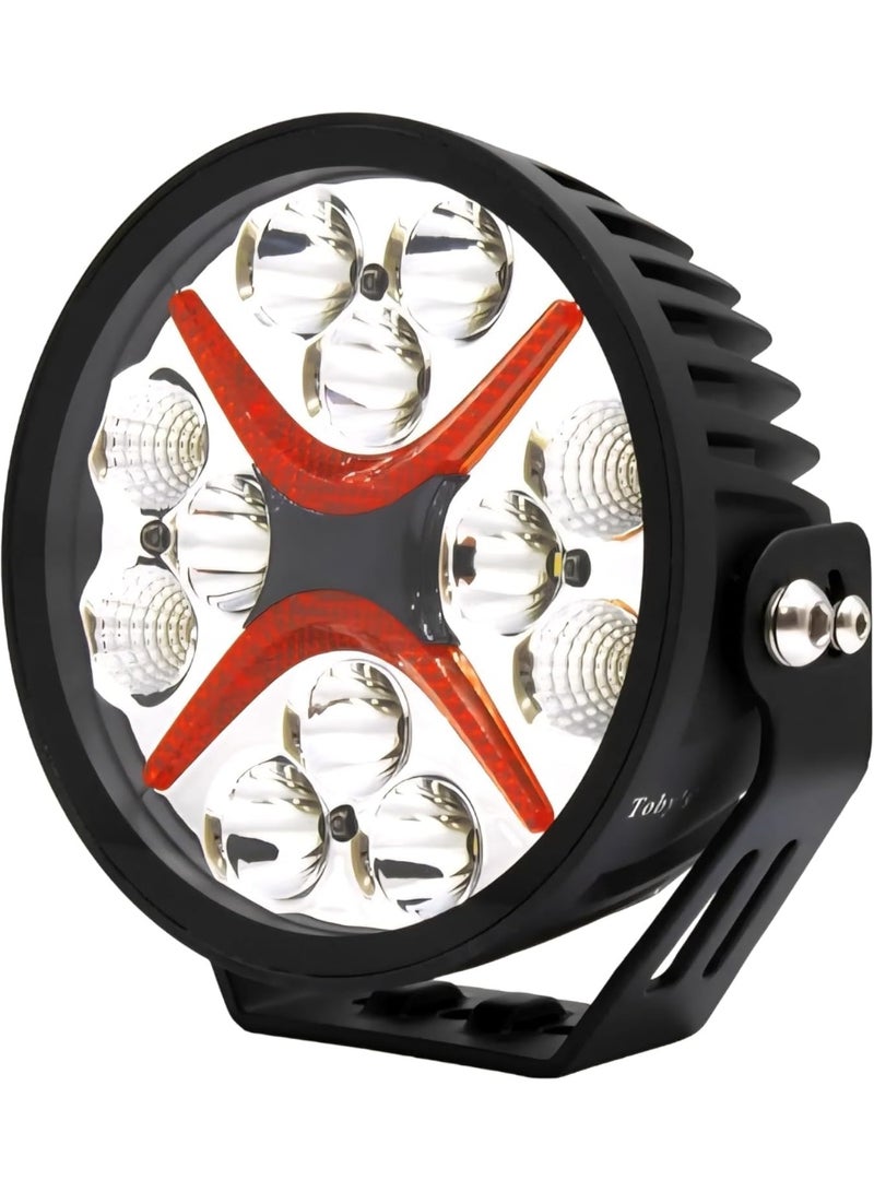 LED Work Light, Round Off-Road Driving Lights, Black Aluminum Housing, Orange X-Pattern, Spot Beam Auxiliary Lights - Image 3