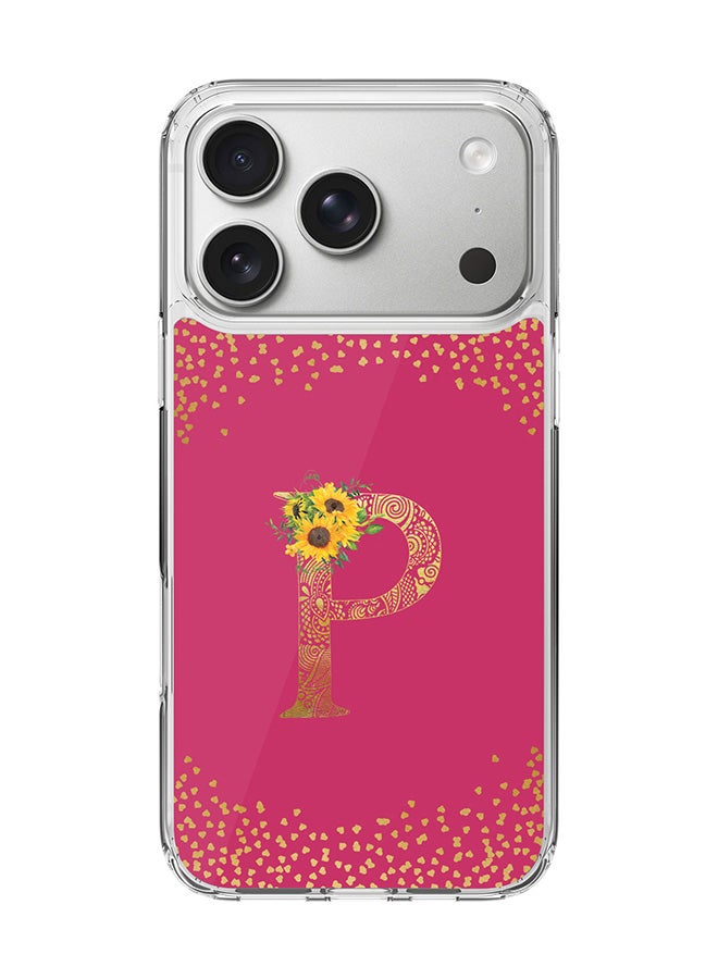 Stylizedd Classic Clear MagSafe Case for iPhone 17 Pro , Hybrid Soft Case Flexible Edges Anti Drop TPU PC Gel Thin Transparent Cover [ Designed for iPhone 17 Pro ] - Custom Monogram Initial Letter Floral Pattern Alphabet - P ( Deep Pink Rose )