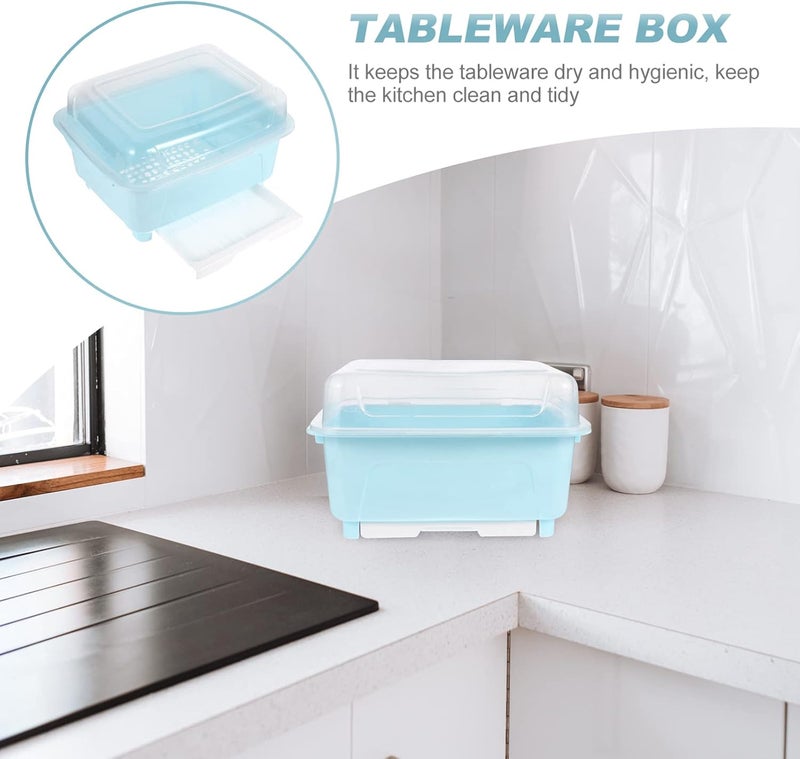 Baby Bottle Drying Racks with Cover Baby Tableware Chopsticks Dish Bowls Box Nursing Bottle Storage Drainer Storage Box Draining Rack Blue - Image 3