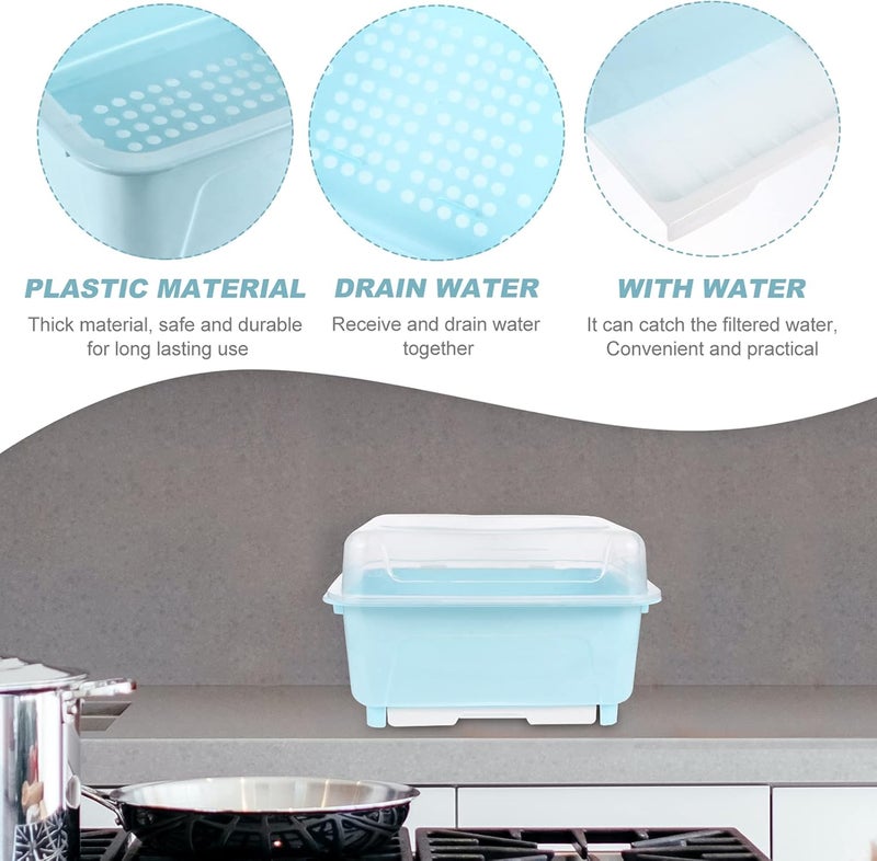 Baby Bottle Drying Racks with Cover Baby Tableware Chopsticks Dish Bowls Box Nursing Bottle Storage Drainer Storage Box Draining Rack Blue - Image 4