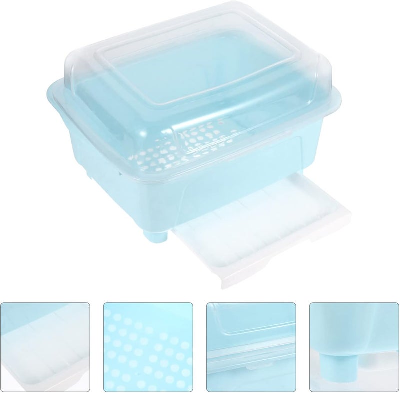 Baby Bottle Drying Racks with Cover Baby Tableware Chopsticks Dish Bowls Box Nursing Bottle Storage Drainer Storage Box Draining Rack Blue - Image 5