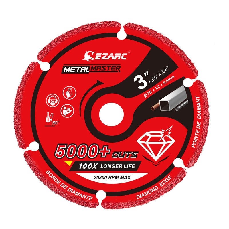 EZARC Diamond Cutting Wheel 3 x 3/8 Inch for Metal, Cut Off Wheel with 5000+ Cuts on Rebar, Steel, Iron and INOX - Image 1