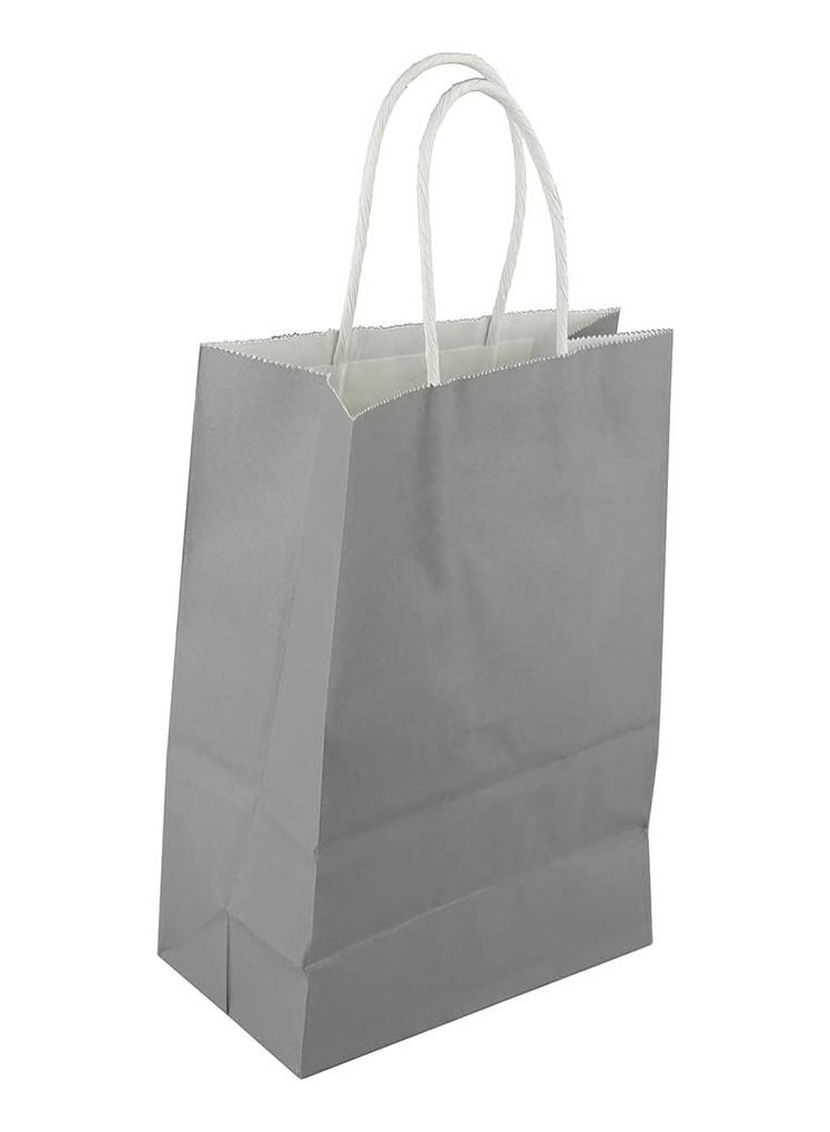 Kraft Paper Bag Silver Twisted Handle 15x21x8 cm Paper Party Bags Hen Party Bags Kraft Paper Bag Bride Birthday Gift Bag Wedding Celebrations Bags for Party Favour - 12 Pieces. - Image 1