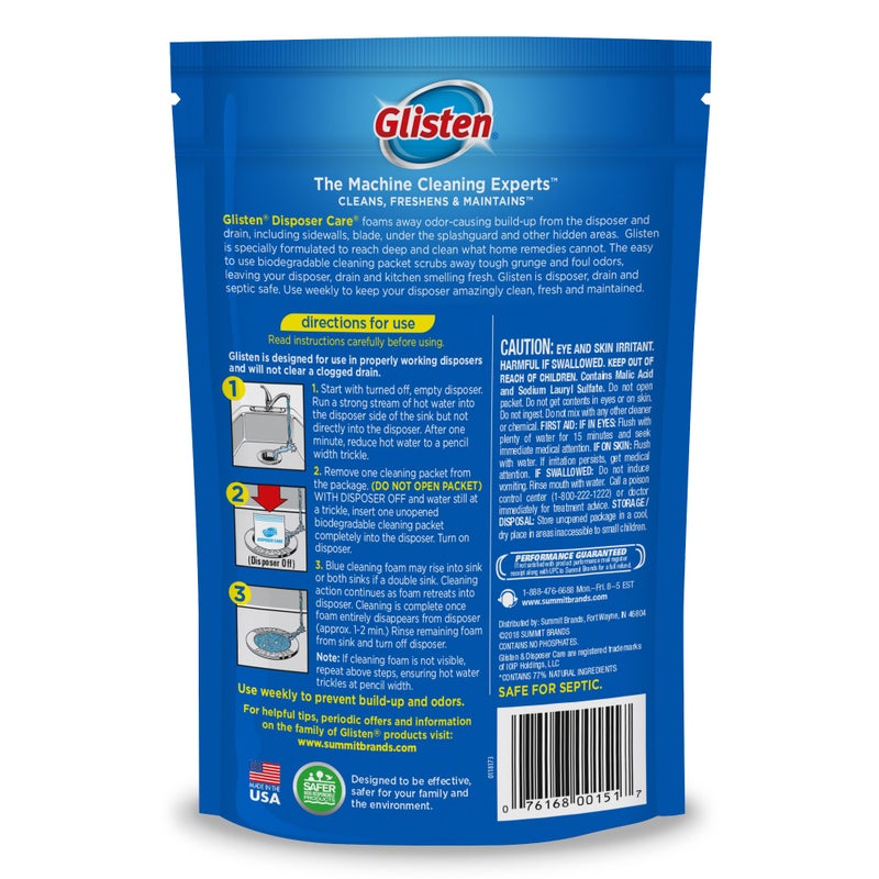 Glisten Dishwasher Detergent Booster and Freshener 2-Pack and Disposer Care Foaming Cleaner, Lemon Scent - Image 4