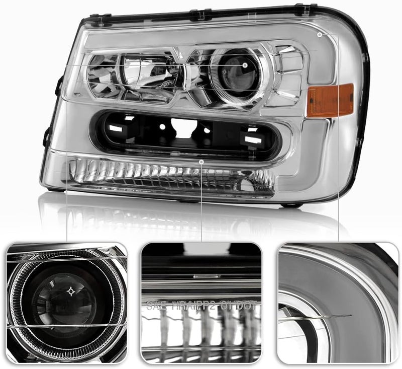 ACANII Chrome LED Tube Projector Headlights for 2002-2009 Chevy Trailblazer - Image 4