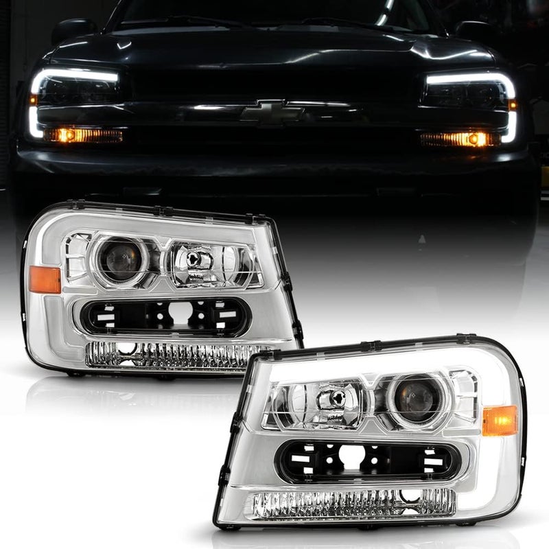 ACANII Chrome LED Tube Projector Headlights for 2002-2009 Chevy Trailblazer - Image 1