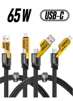 2-Pack 4-in-1 Fast Charging Cable – 6.65 Ft Braided USB-C, USB-A, & Lightning Cable, 65W Power for Phones, Pads, and More