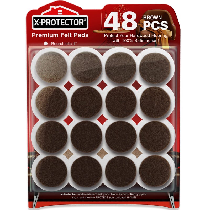 X-Protector Felt Furniture Pads X-PROTECTOR - 48 Premium Floor Protector Chair Felts for Feet Wood Floors Best Hardwood Protect Your Hard Floors! (Brown) - Image 1