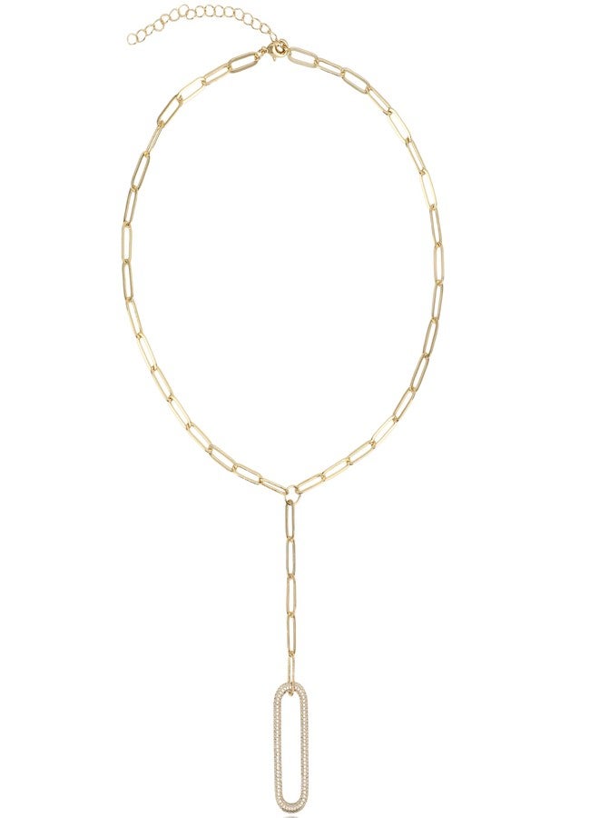 Vintage Havana Paperclip Chain Necklace 18K Gold Plated Pave Cubic Zirconia | Lariat Necklace | Additional 3” Extender Included | Non Tarnish & Waterproof | Hypoallergenic |Gift For Her - Image 1