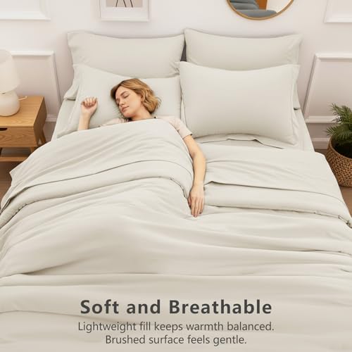 HIMEET Queen Comforter Set - 7 Pieces Bed in a Bag Queen Size, Luxury Comforter Set with Sheets for All Season, Bed Set with Comforter, Flat Sheet, Fitted Sheet, Pillowcases & Shams, Beige - Image 4