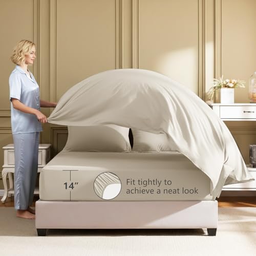 HIMEET Queen Comforter Set - 7 Pieces Bed in a Bag Queen Size, Luxury Comforter Set with Sheets for All Season, Bed Set with Comforter, Flat Sheet, Fitted Sheet, Pillowcases & Shams, Beige - Image 5