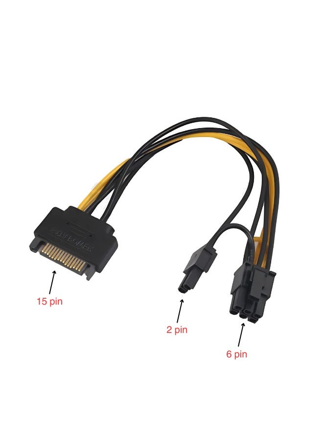Generic - SATA 15-Pin to PCIe 6-Pin Power Adapter Cable with Extra 2-Pin Connector - for Powering Graphics Cards - Image 1