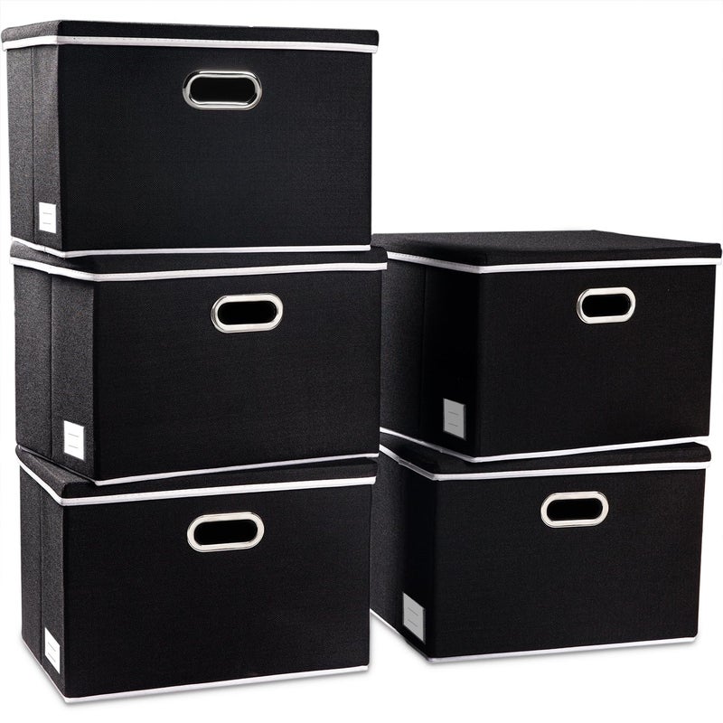 PRANDOM Large Foldable Storage Boxes with Lids 5Pack Organizer Containers Baskets Cube with Cover for Home Bedroom Closet Office Black177x118x118 For 6 Year Old Boys and Girls