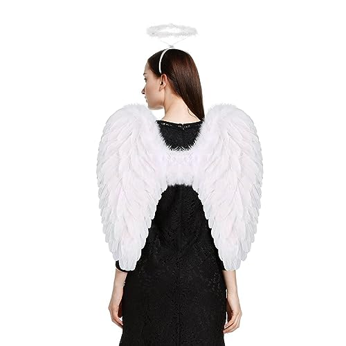 Loieryk Angel Wings and Halo for Adult Feather Angel Wings Costume for Women Halloween Cosplay Accessories - Image 1