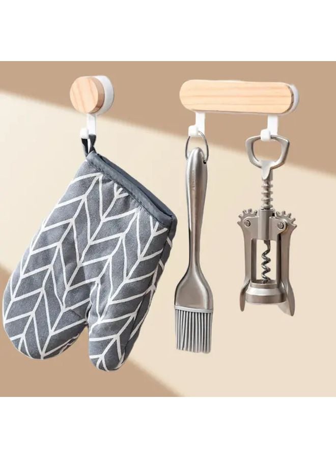 Blue 2 Hooks No Drill No Trace Wooden Wall Hooks Strong Adhesive For Kitchen Bathroom - Image 3