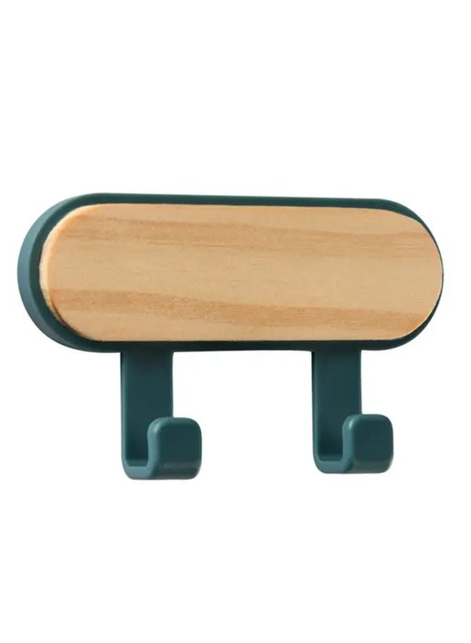 Blue 2 Hooks No Drill No Trace Wooden Wall Hooks Strong Adhesive For Kitchen Bathroom - Image 1