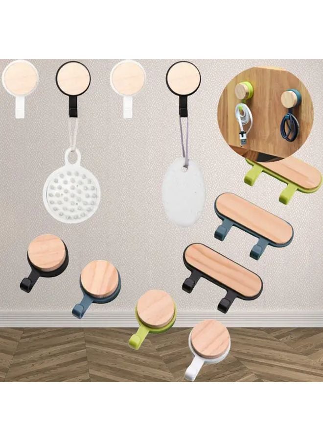 Blue 2 Hooks No Drill No Trace Wooden Wall Hooks Strong Adhesive For Kitchen Bathroom - Image 2