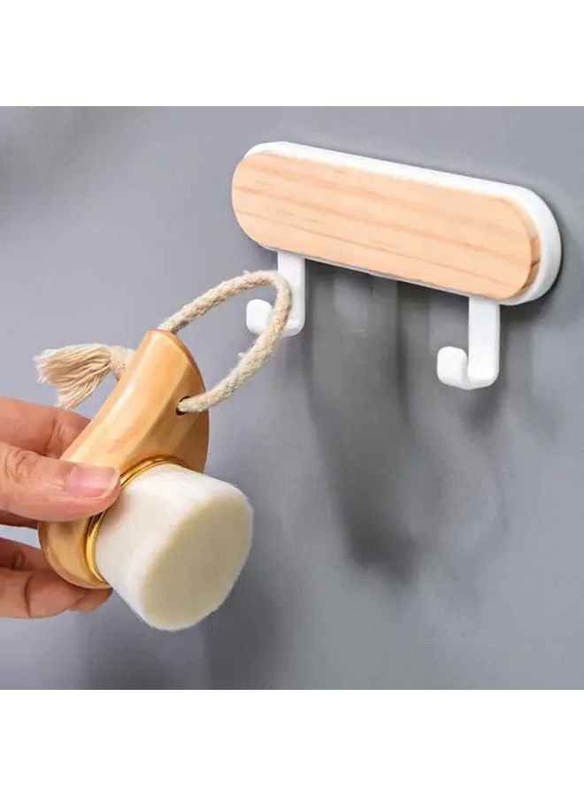 Blue 2 Hooks No Drill No Trace Wooden Wall Hooks Strong Adhesive For Kitchen Bathroom - Image 4