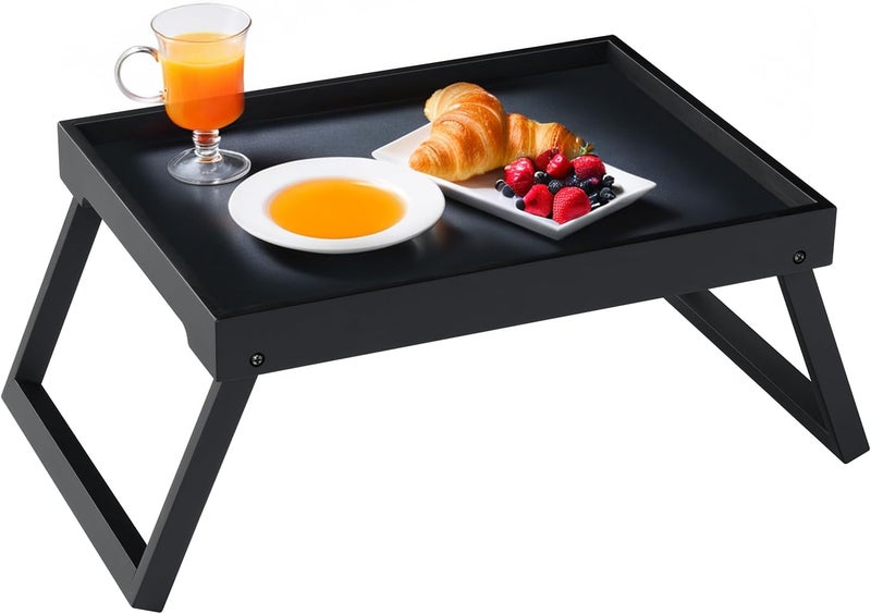 RRX Bamboo Bed Tray Table with Folding Leg, Breakfast in Bed Tray for Eating,Kitchen Serving,Food, Sofa, Snacking or Working, Laptop Desk Dinner(1, Black) - Image 1