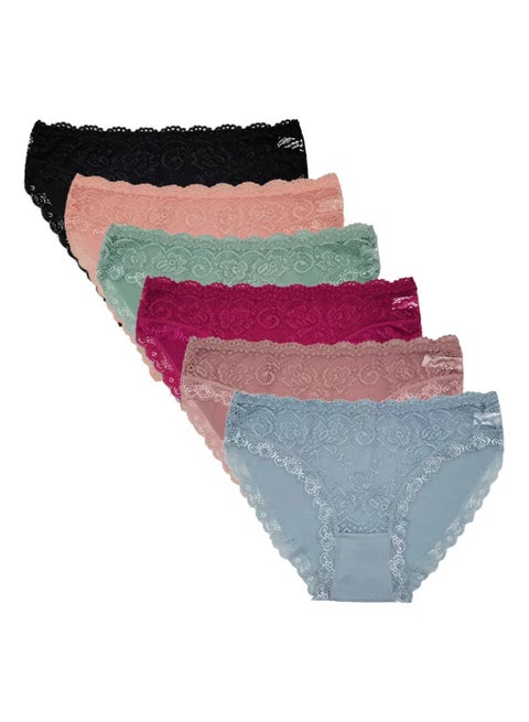 Zeemey 6 قطع من القطن بيكيني سراويل داخلية مسامية منخفضة الخصر للسيدات عصرية وساحرة بجزء سفلي سميك