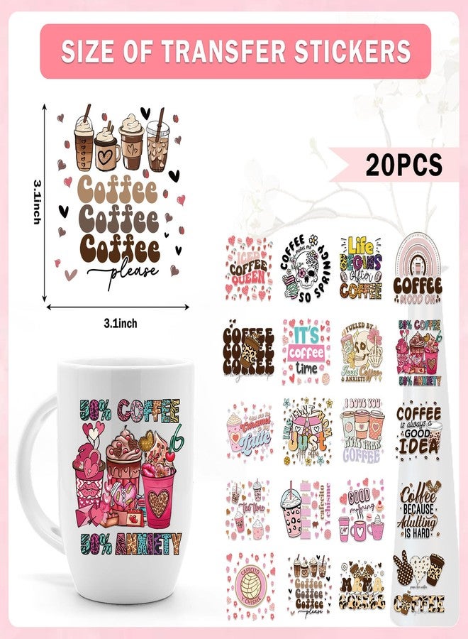 AFRITEE Funny Coffee UV DTF Decals - 20 Sheets I Love You More Than Coffee Fun Uvdtf Cup Wraps for 16 oz Glass Water Bottle, Milk Tea Ice Cream Flower Transfer Stickers DIY Mug Craft Decals Decor Gift for Mom - Image 4