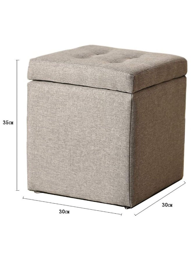 Storage Ottoman Footrest Stool Square Linen Fabric with Hidden Storage – Multi-Functional Cube Seat, Toy Box Organizer, Coffee Table & Shoe Storage Bench – Modern Space-Saving Ottoman for Living Room & Bedroom - Image 3