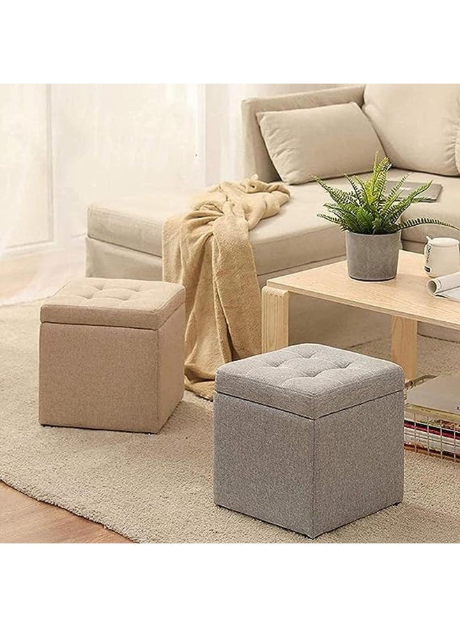 Storage Ottoman Footrest Stool Square Linen Fabric with Hidden Storage – Multi-Functional Cube Seat, Toy Box Organizer, Coffee Table & Shoe Storage Bench – Modern Space-Saving Ottoman for Living Room & Bedroom - Image 5