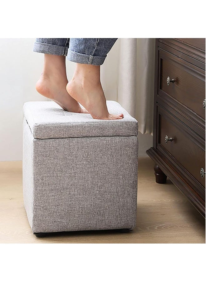 Storage Ottoman Footrest Stool Square Linen Fabric with Hidden Storage – Multi-Functional Cube Seat, Toy Box Organizer, Coffee Table & Shoe Storage Bench – Modern Space-Saving Ottoman for Living Room & Bedroom - Image 4