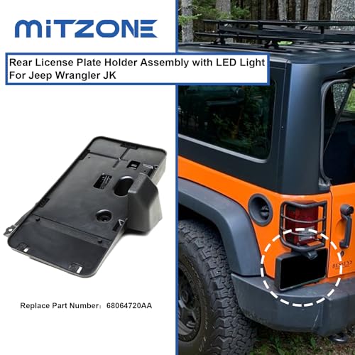 MITZONE Backup License Plate Frame Holder Bracket Assembly with Light Lamp Black Rear Compatible with 2007-2018 Jeep Wrangler JK Accessories Replacs# 68064720AA - Image 2