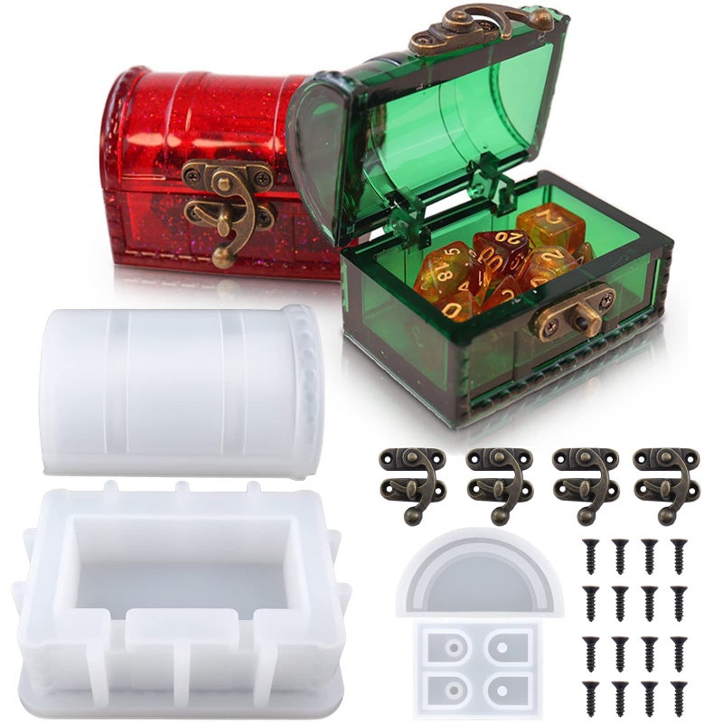 Actvty Silicone Box Mold for Resin Casting Treasure Chest Silicone Mold with Hasp Lock Dice Storage Container for DIY Jewelry Dice Box Home Decor Resin Art Gifts