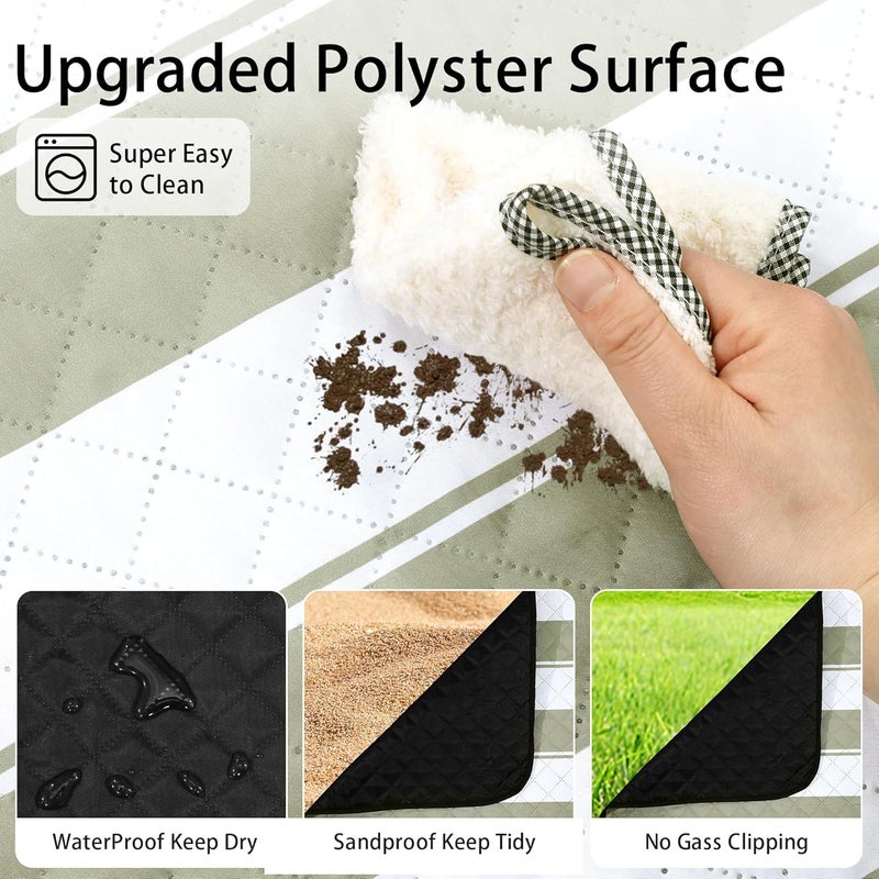 بطانية نزهة خارجية كبيرة جدًا من ، مقاس 80×60 بوصة، حصيرة نزهة مقاومة للماء قابلة للطي، بطانية تخييم محمولة مع حزام حمل لشاطئ البحر والتخييم الخارجي والحفلات (أخضر) - Image 5