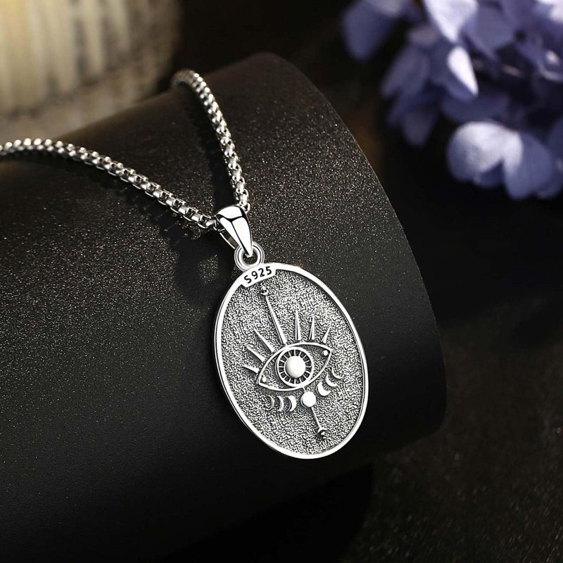 EUDORA Goddess Nyx Necklace Medal for Women S925 Sterling Silver, Ancient Greek Mythology Primordial Goddess of Night Nyx Pendant Vintage Amulet Energy Jewelry Gift for Women, 20"+2" - Image 3