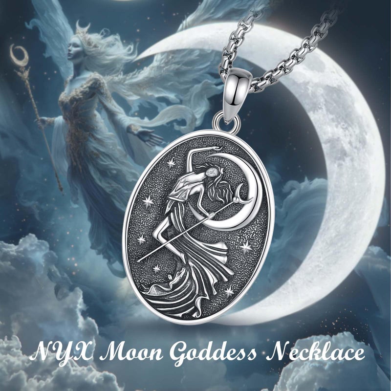 EUDORA Goddess Nyx Necklace Medal for Women S925 Sterling Silver, Ancient Greek Mythology Primordial Goddess of Night Nyx Pendant Vintage Amulet Energy Jewelry Gift for Women, 20"+2" - Image 4