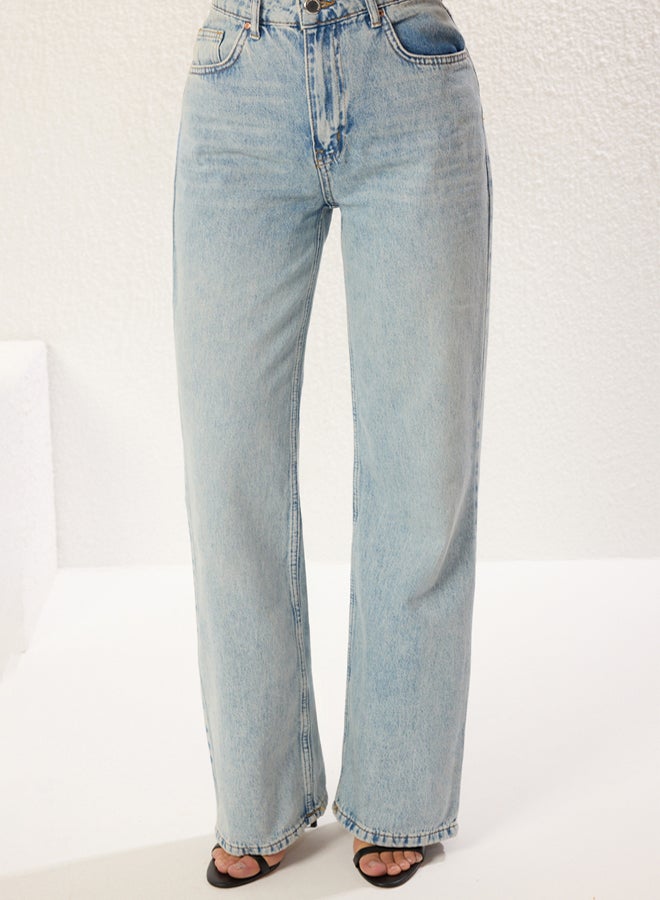 trendyol Light Blue High Waist Wide Leg Jeans - Image 3