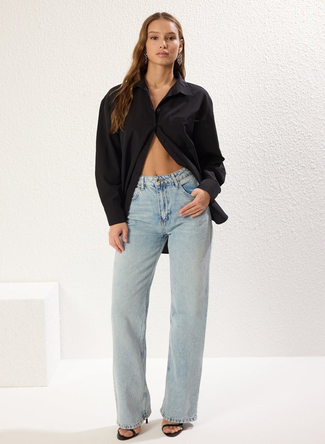 trendyol Light Blue High Waist Wide Leg Jeans - Image 2