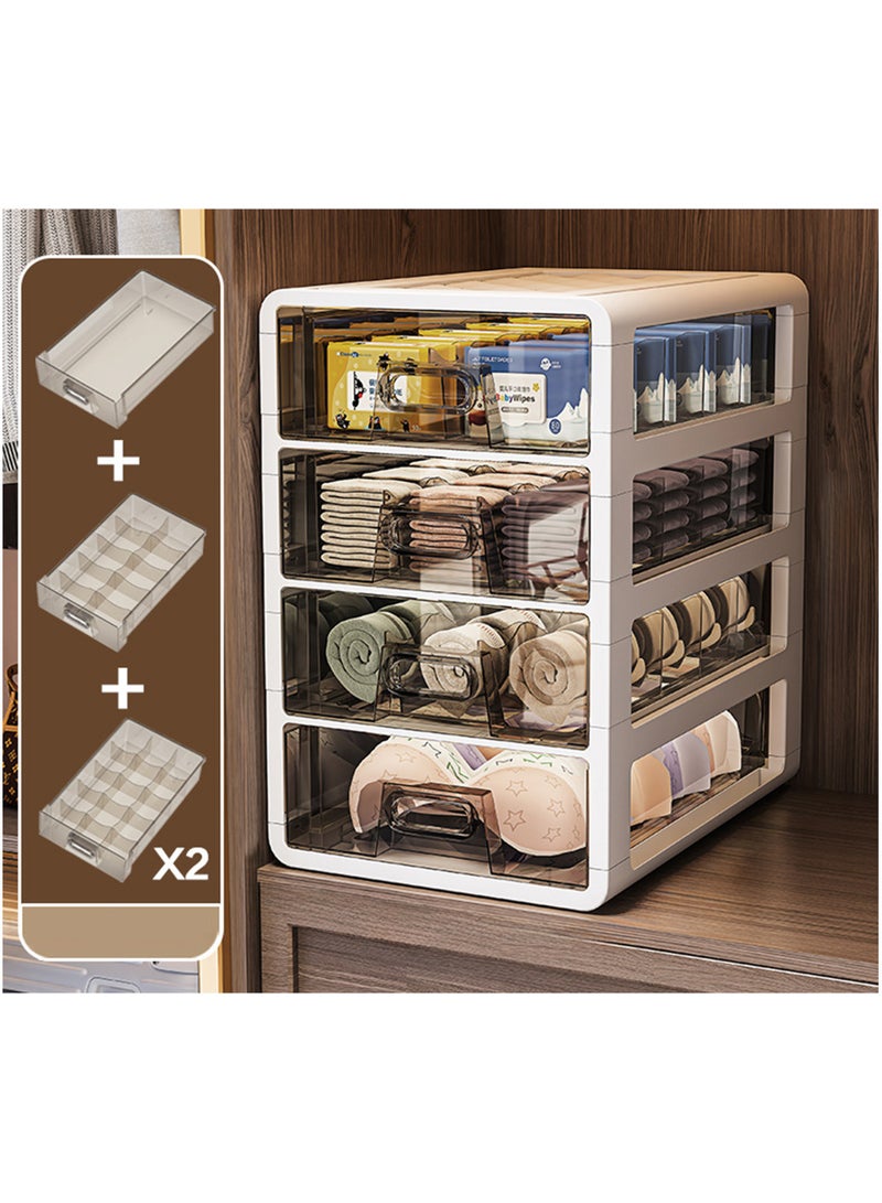 Vparty Underwear Organizer Drawer, 4 Tiers Underwear Storage Drawer, Stackable Closet Organizers and Storage Box for Bras, Socks, Scarves, Ties, Belt (4 Tier- 1 grid+10 grids+15 grids+15 grids)  - Image 1