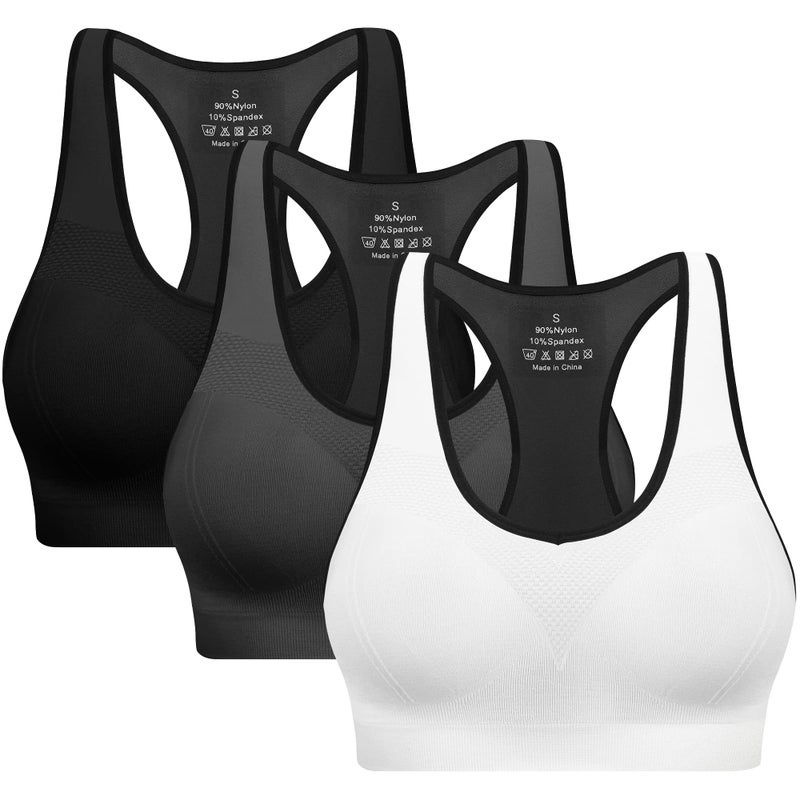 BHRIWRPY Racerback Sports Bras for Women with Pads - High Impact Athletic Tank Tops for Yoga and Workout Brassieres Bra - Image 1