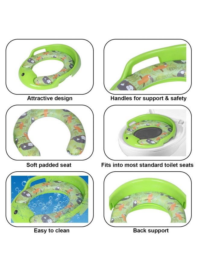 KORBOX Toilet Trainer Soft Cushion Baby Potty Seat With Handle And Back Support Toilet Seat For Western Toilet (Green) - Image 4