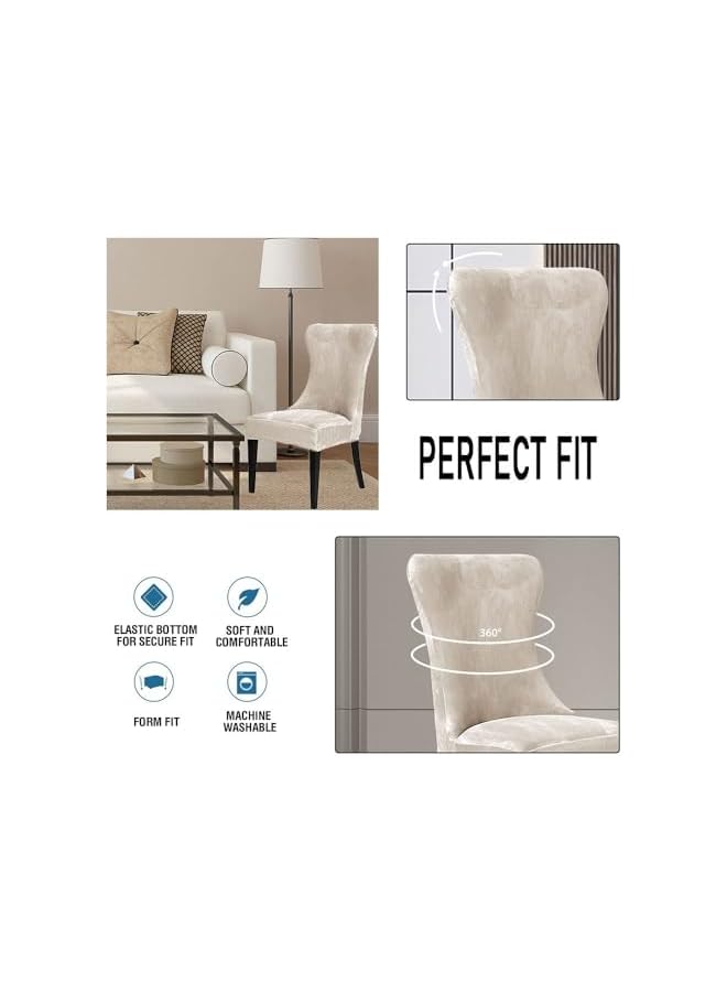 The Bros Stretch Soft Velvet Wingback Chair Cover, Dining Room Chair Covers, Super Soft Washable Reusable Armchair Slipcover, for Dining Room Home Banquet Party Decor (Cream, Set of 4) - Image 3