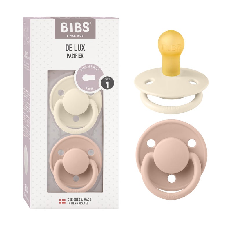BIBS Pacifiers - De Lux Collection | BPA-Free Baby Pacifier | Made in Denmark | Set of 2 Ivory/Blush Color Premium Soothers | Size 0-6 Months - Image 1