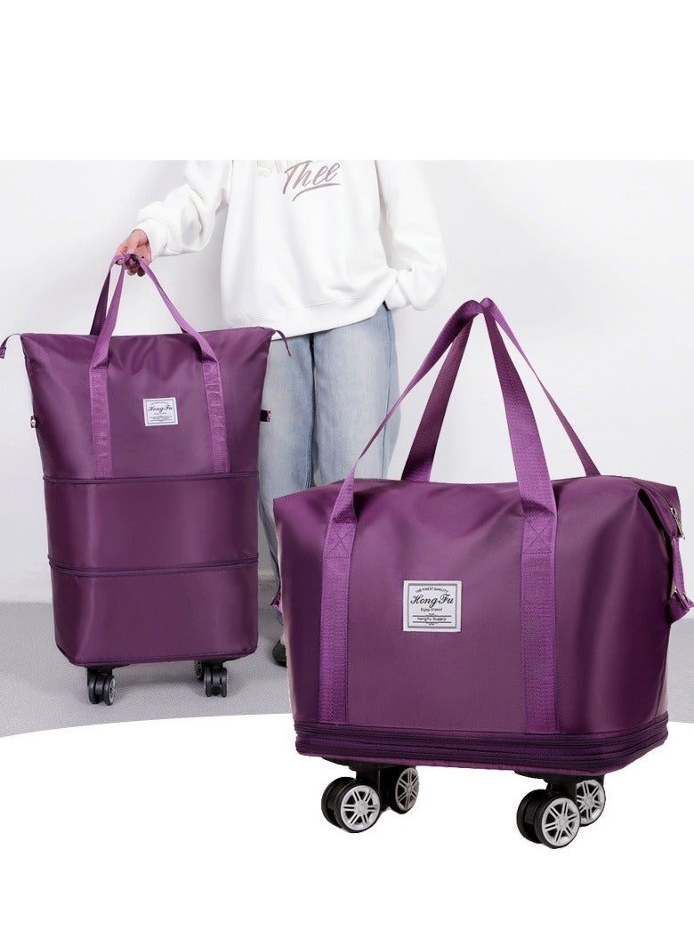 DUNISO Duffel Bag Double Layer Expandable And With Detachable Universal Wheels, Foldable Duffel bag, Large Capacity Fashionable Travel Bag With Wheels (Dark Purple) - Image 1