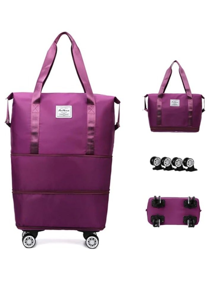 DUNISO Duffel Bag Double Layer Expandable And With Detachable Universal Wheels, Foldable Duffel bag, Large Capacity Fashionable Travel Bag With Wheels (Dark Purple) - Image 2
