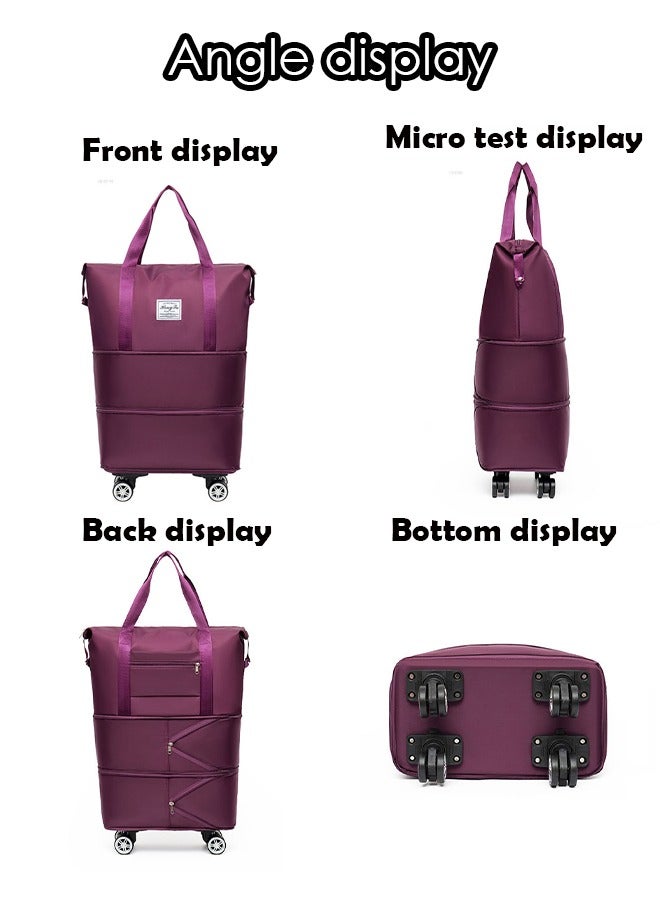 DUNISO Duffel Bag Double Layer Expandable And With Detachable Universal Wheels, Foldable Duffel bag, Large Capacity Fashionable Travel Bag With Wheels (Dark Purple) - Image 3