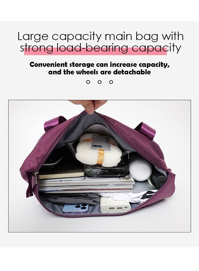 DUNISO Duffel Bag Double Layer Expandable And With Detachable Universal Wheels, Foldable Duffel bag, Large Capacity Fashionable Travel Bag With Wheels (Dark Purple) - Image 5