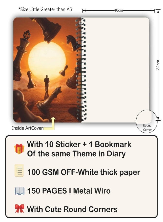 Chess Theme Spiral Notebook, A5 Size, Unruled, 144 Pages, with Bookmark and stiker, for Chess Lovers - Image 2